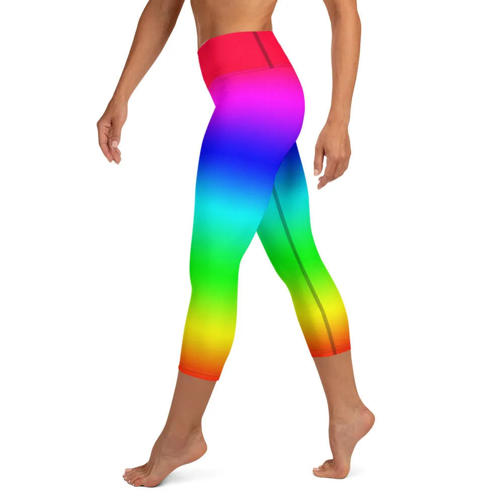 Rainbow High-waist Yoga Capri Leggings