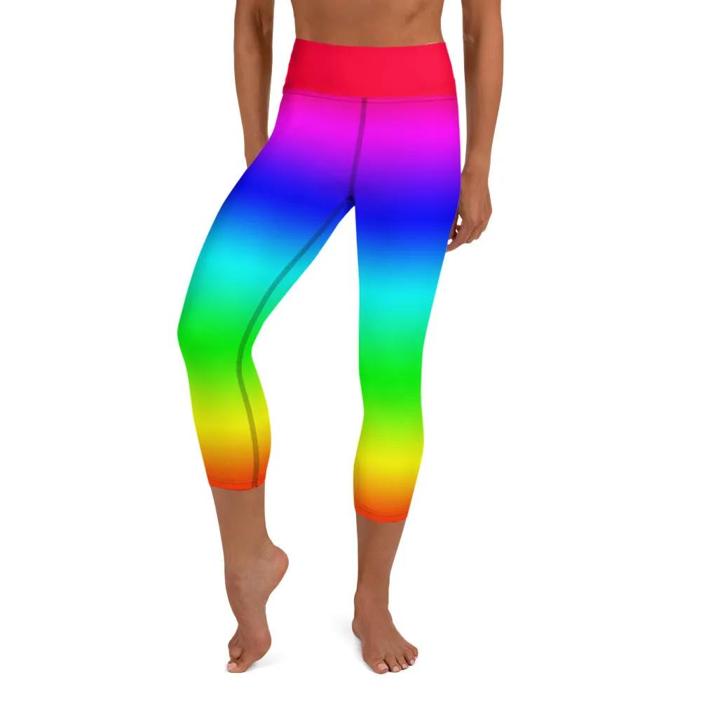 Rainbow High-waist Yoga Capri Leggings