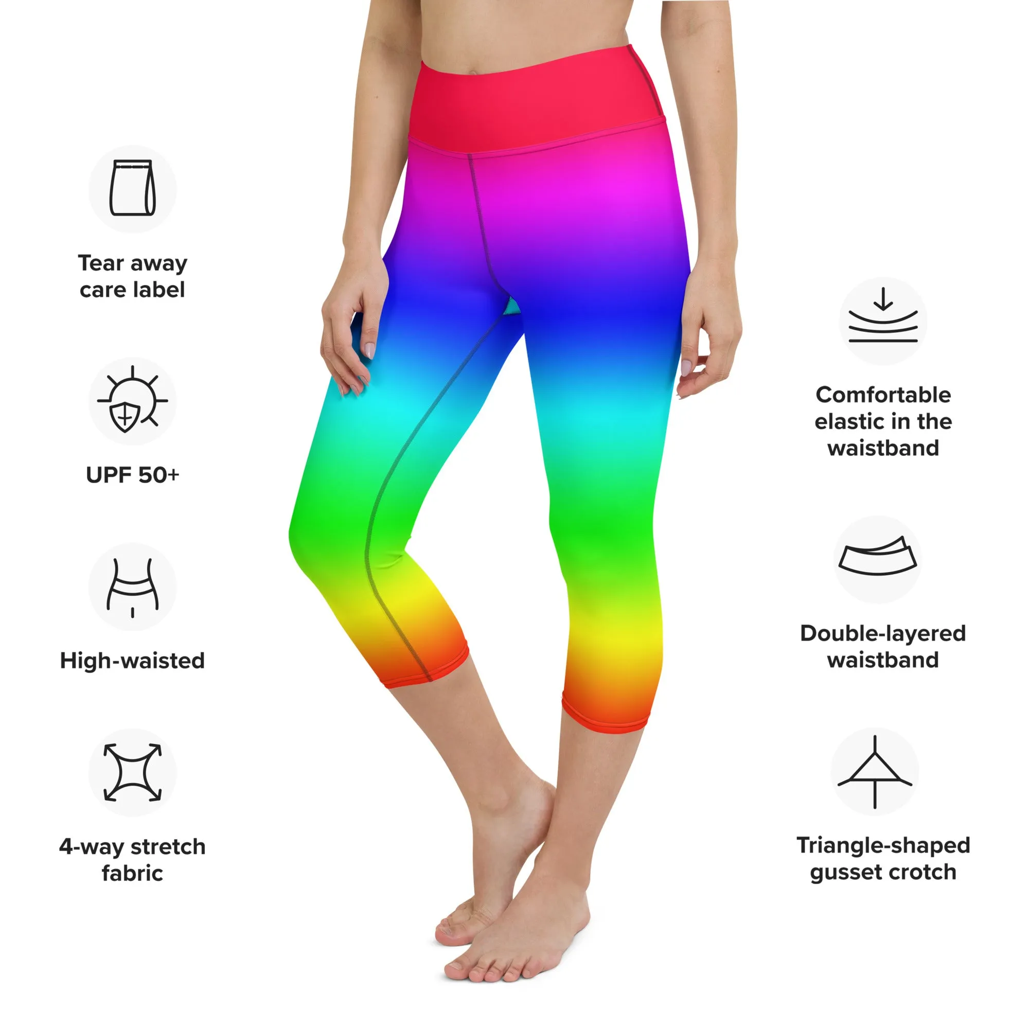 Rainbow High-waist Yoga Capri Leggings