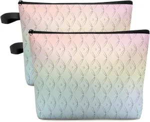 Rainbow Rhombic Plaid Cosmetic Bags for Women, Colorful Ombre Art Aesthetics Small Makeup Bag for Purse, Waterproof Travel Toiletry Bag Accessories Organizer, 2PCS