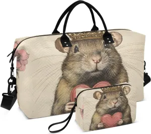 Rat Crown Heart Red Duffle Bag for Travel, Gym Bag with Multiple Interior Pockets for Men Women Overnight Purse Included 20.5 x 1.9 x 13.8 In