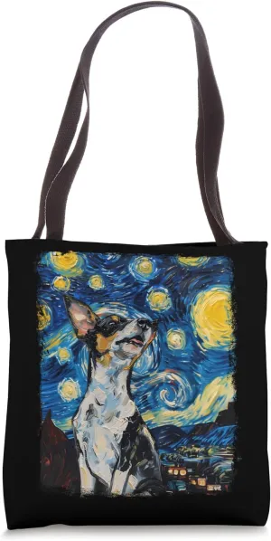 Rat Terrier Dog Starry Night Painting Tote Bag