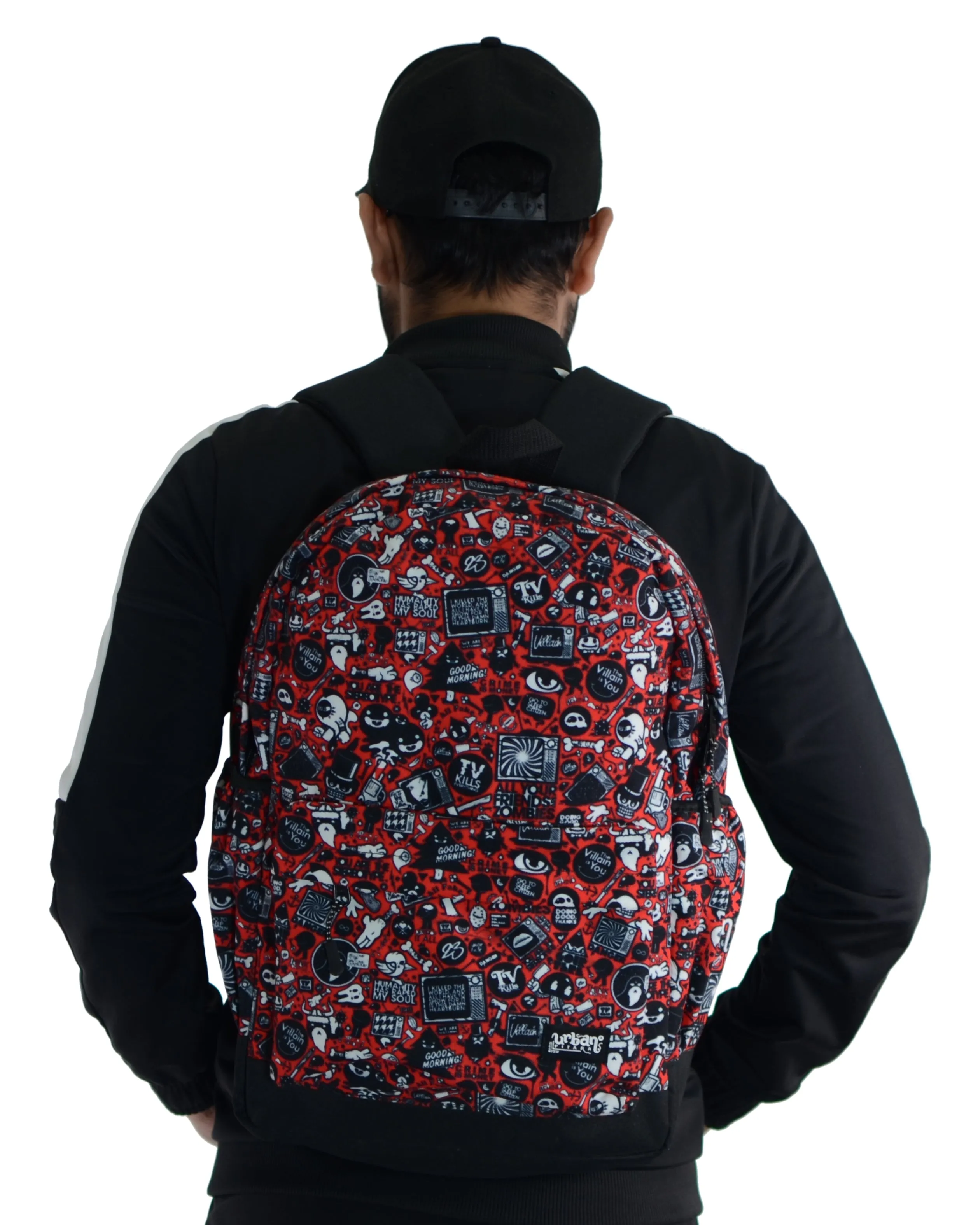 Red Doodle Canvas Backpack