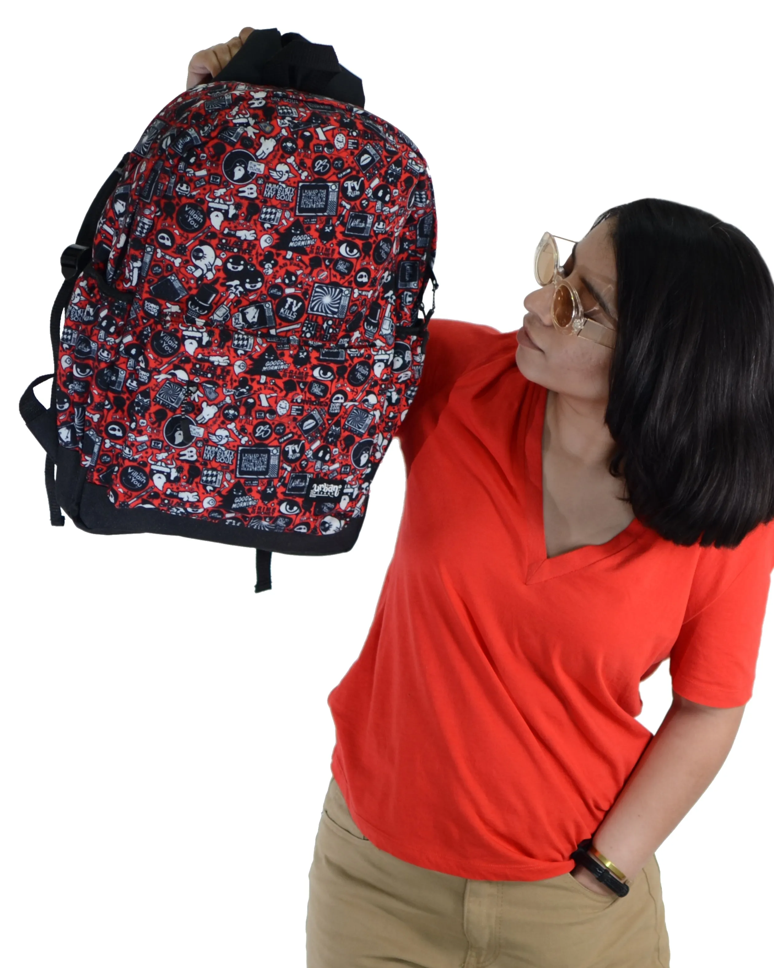 Red Doodle Canvas Backpack