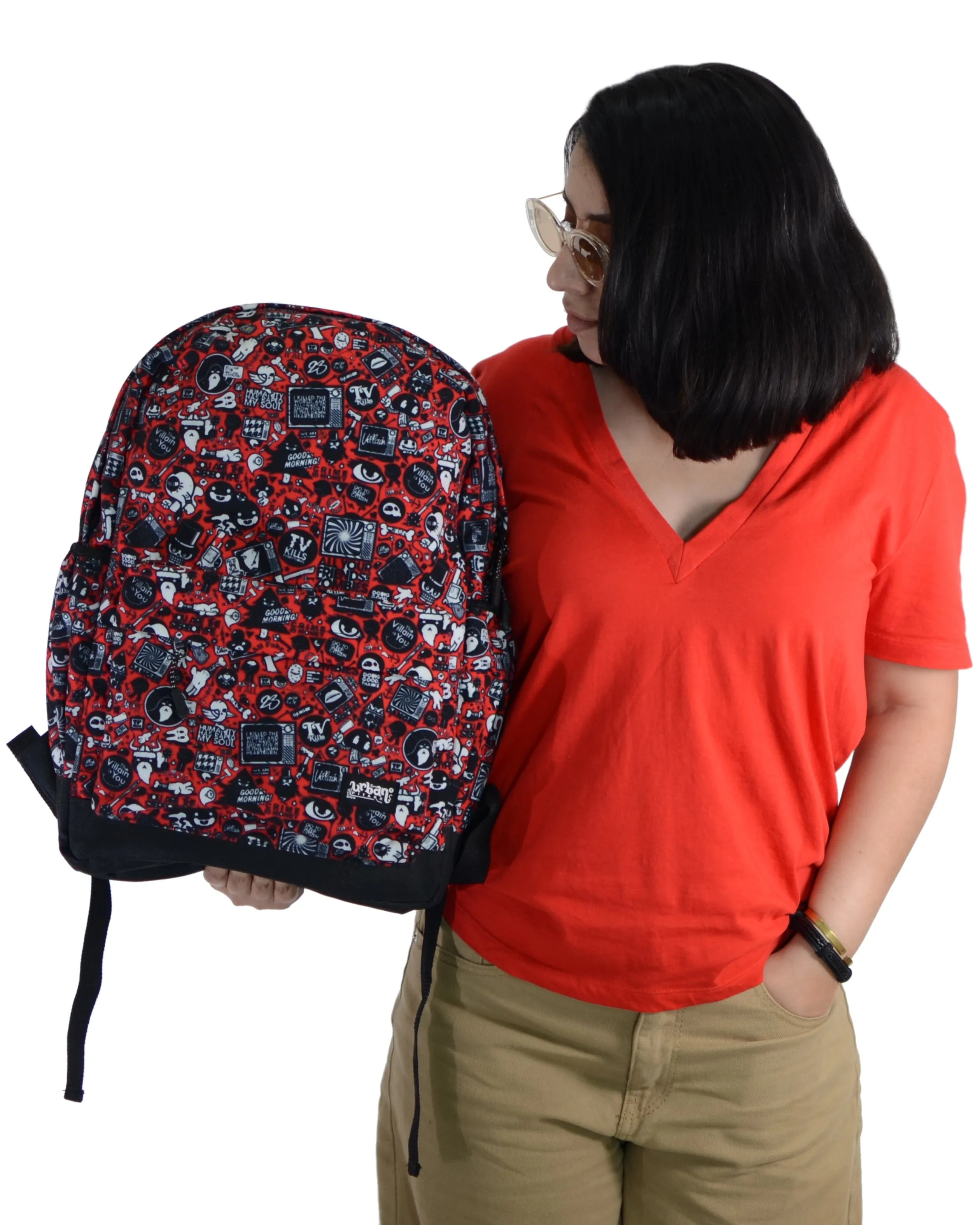 Red Doodle Canvas Backpack