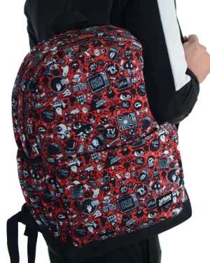 Red Doodle Canvas Backpack