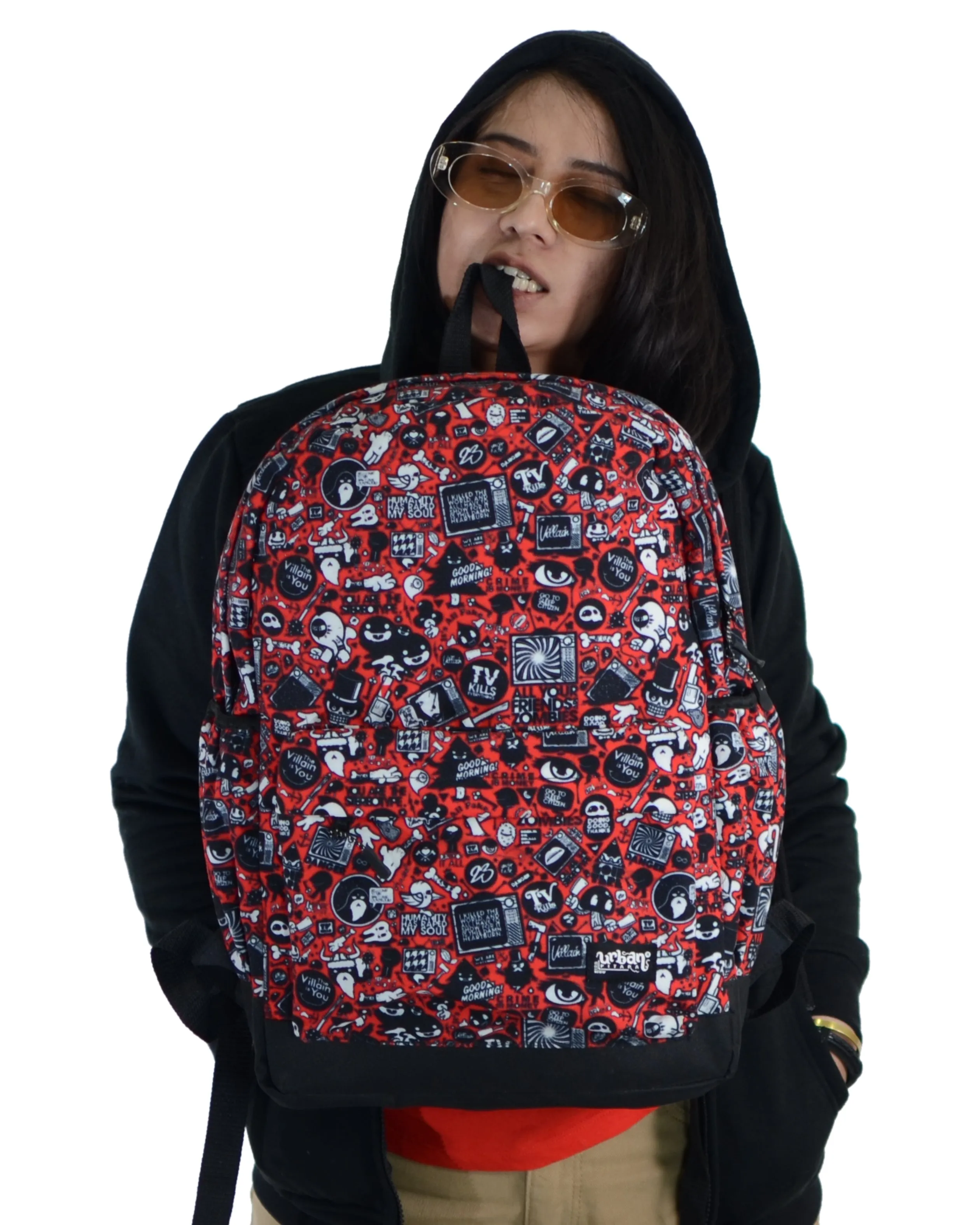 Red Doodle Canvas Backpack