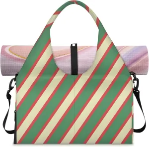 Red green diagonal Women's Yoga Gym Bag - Adjustable shoulder strap with shoe compartment, large gym bag with multiple pockets for yoga mat, gym equipment and travel accessories