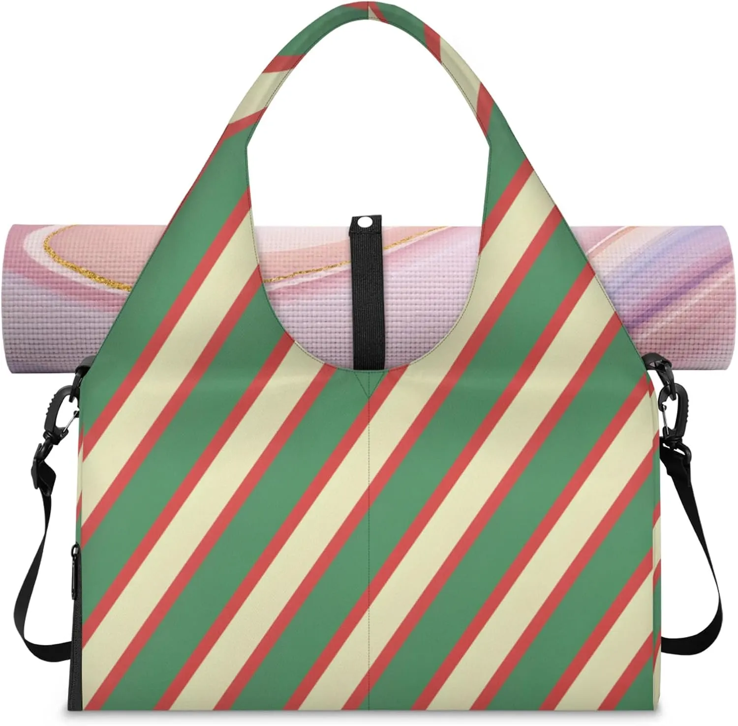 Red green diagonal Women's Yoga Gym Bag - Adjustable shoulder strap with shoe compartment, large gym bag with multiple pockets for yoga mat, gym equipment and travel accessories