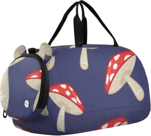 Red Mushrooms Pattern Gym Travel Duffel Bag with Shoe Compartment for Boys Girls - Gymnastics Sports Dance Football Travel Bag Teens Weekender Sleepover