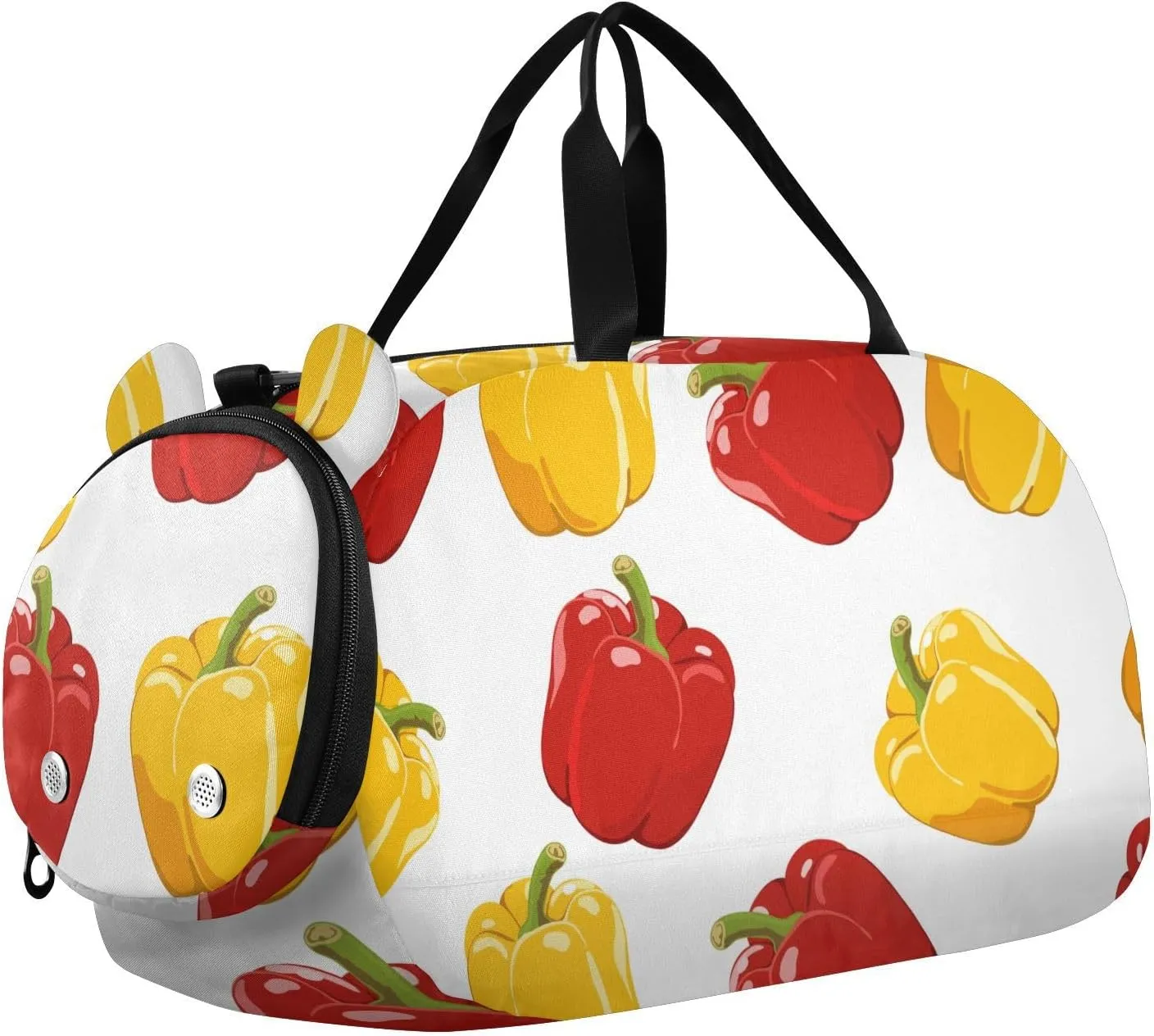 Red Yellow Bell Peppers Pattern Gym Travel Duffel Bag with Shoe Compartment for Boys Girls - Gymnastics Sports Dance Football Travel Bag Teens Weekender Sleepover