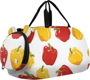 Red Yellow Bell Peppers Pattern Gym Travel Duffel Bag with Shoe Compartment for Boys Girls - Gymnastics Sports Dance Football Travel Bag Teens Weekender Sleepover