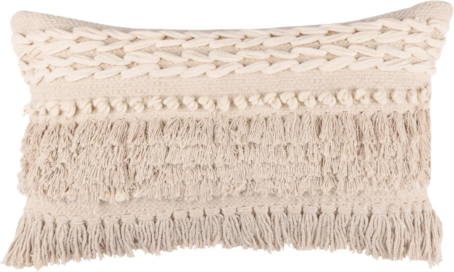 REDEARTH · Boho Textured Throw Pillow Cushion Covers- Lumbar Woven Tufted Decorative Farmhouse Cases Set for Couch, Sofa, Bed, Chair, Dining, Patio, Outdoor; 100% Cotton (12"x20", Natural) Pack of 2