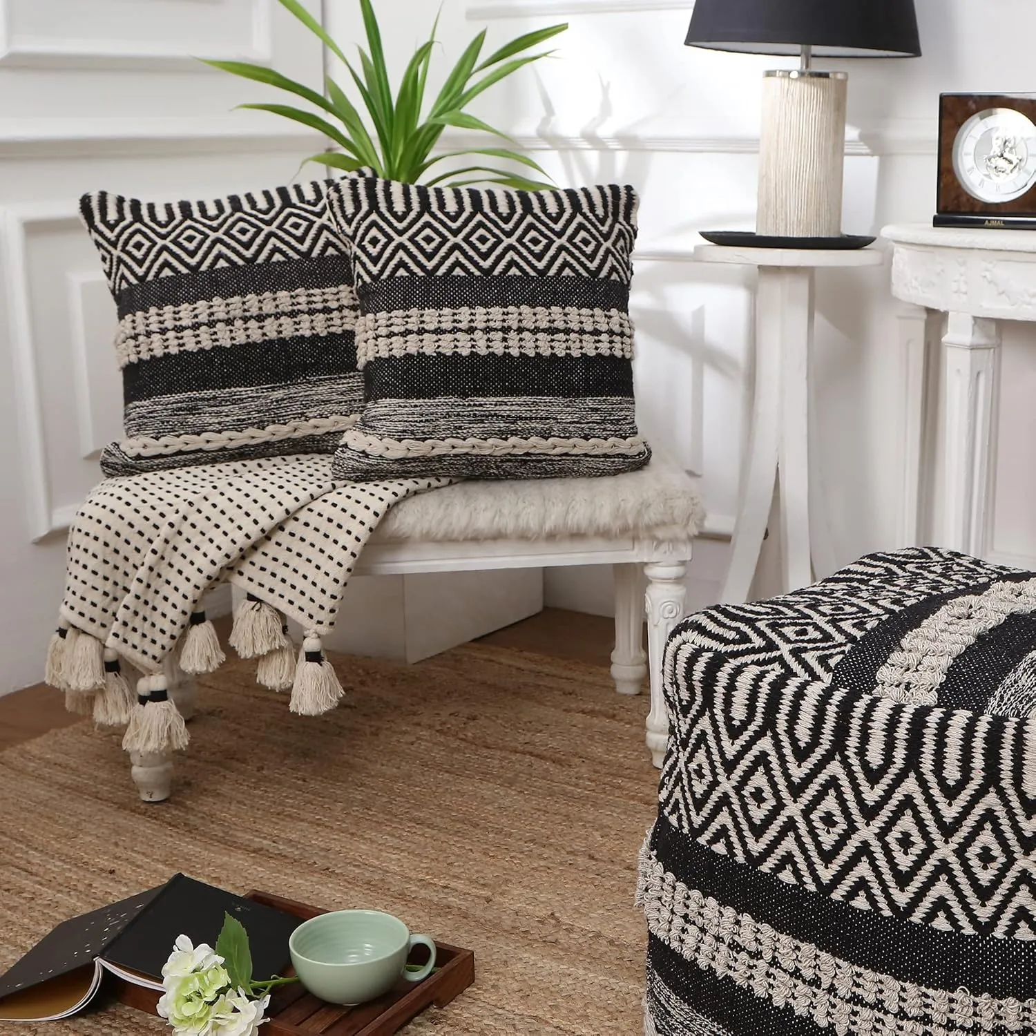 REDEARTH · Handmade Boho Throw Pillow Covers - Bohemian Chic Farmhouse Style - Accent Woven Indoor and Outdoor Pillow Cushion Cases for Couch - Bed - Chair - Sofa - Benches – Set of 2-18"x18" -