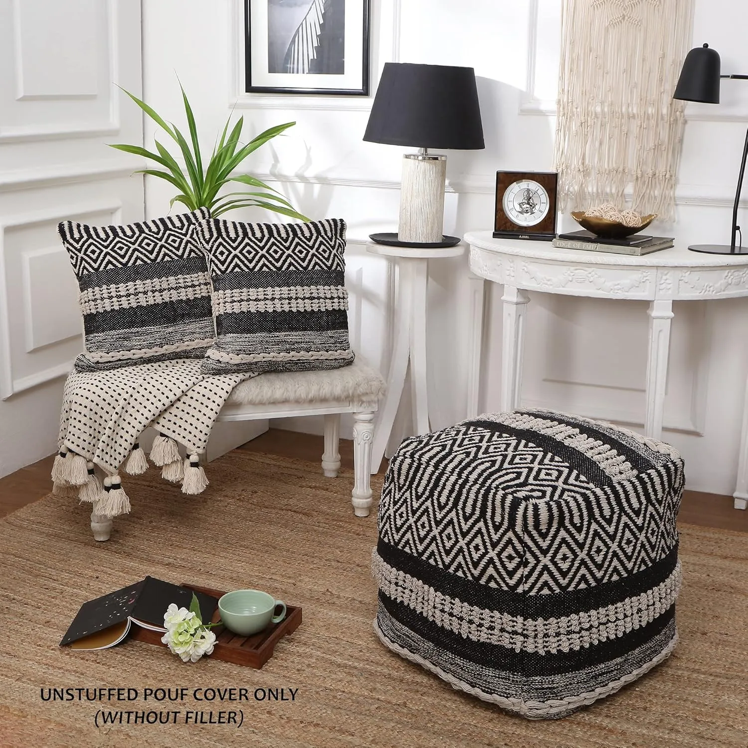 REDEARTH · Handmade Boho Throw Pillow Covers - Bohemian Chic Farmhouse Style - Accent Woven Indoor and Outdoor Pillow Cushion Cases for Couch - Bed - Chair - Sofa - Benches – Set of 2-18"x18" -