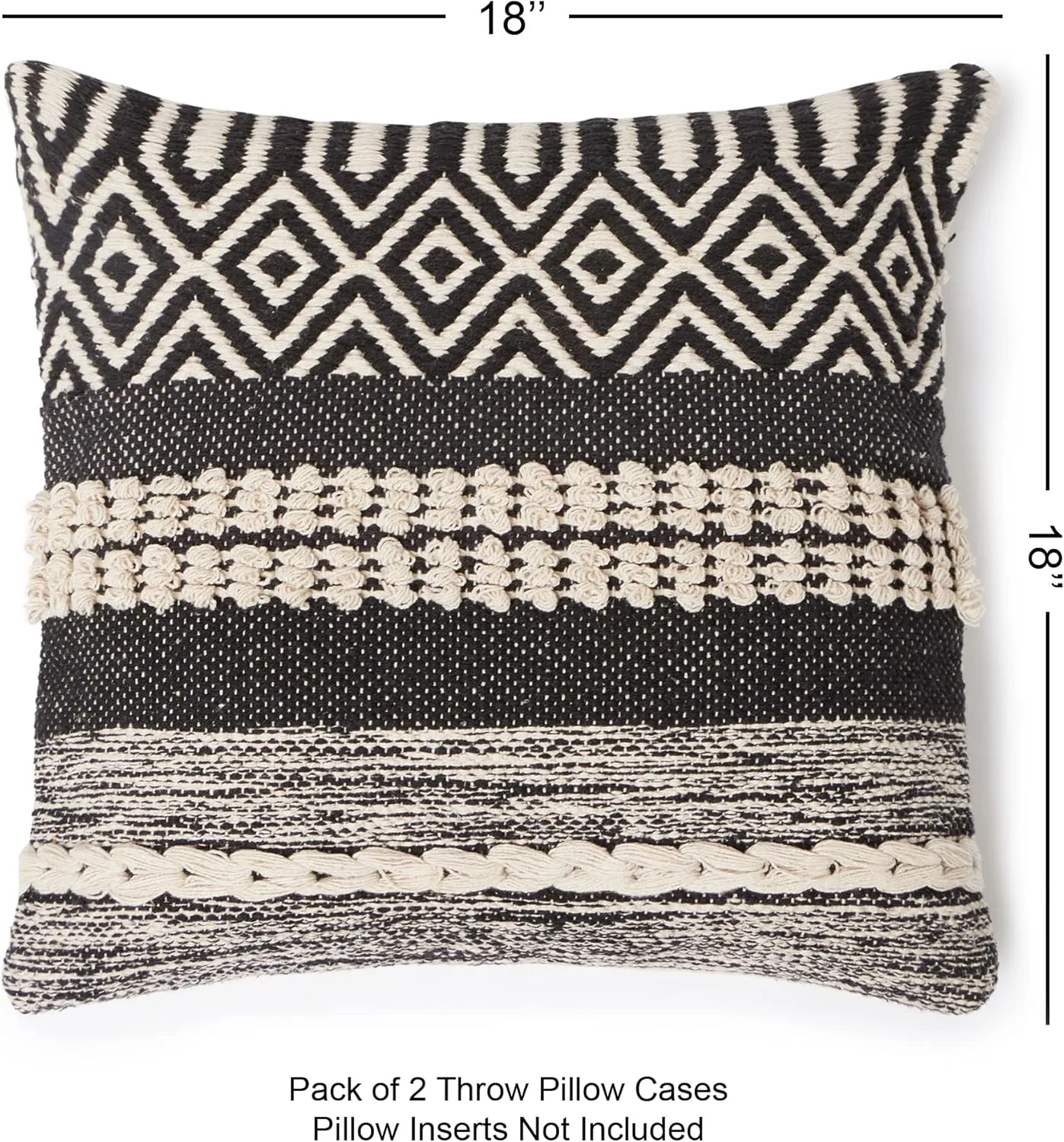 REDEARTH · Handmade Boho Throw Pillow Covers - Bohemian Chic Farmhouse Style - Accent Woven Indoor and Outdoor Pillow Cushion Cases for Couch - Bed - Chair - Sofa - Benches – Set of 2-18"x18" -
