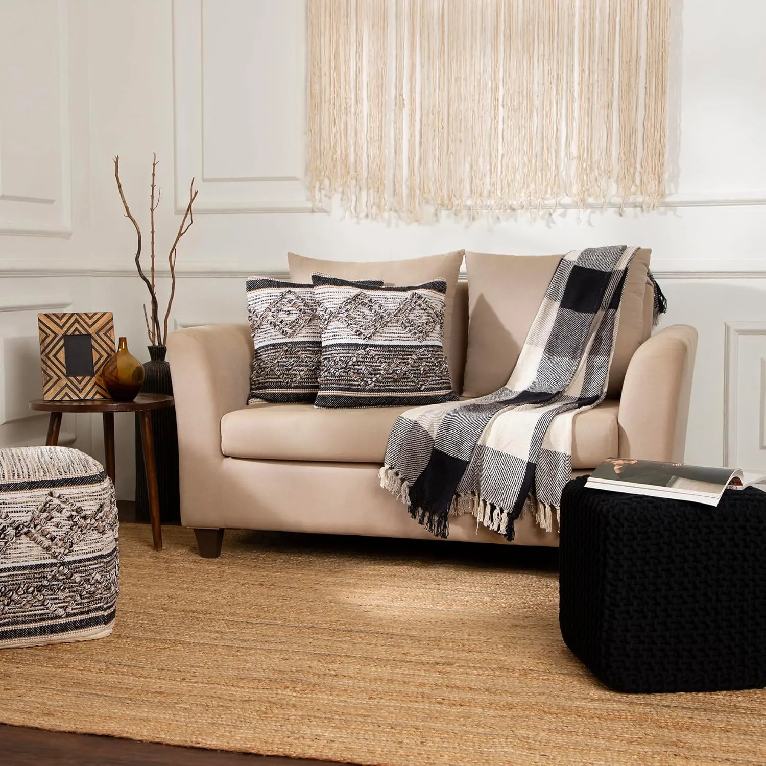REDEARTH · Handmade Boho Throw Pillow Covers - Bohemian Chic Farmhouse Style - Accent Woven Indoor and Outdoor Pillow Cushion Cases for Couch - Bed - Sofa - Benches – Set of 2-18"x18", Black Jasper