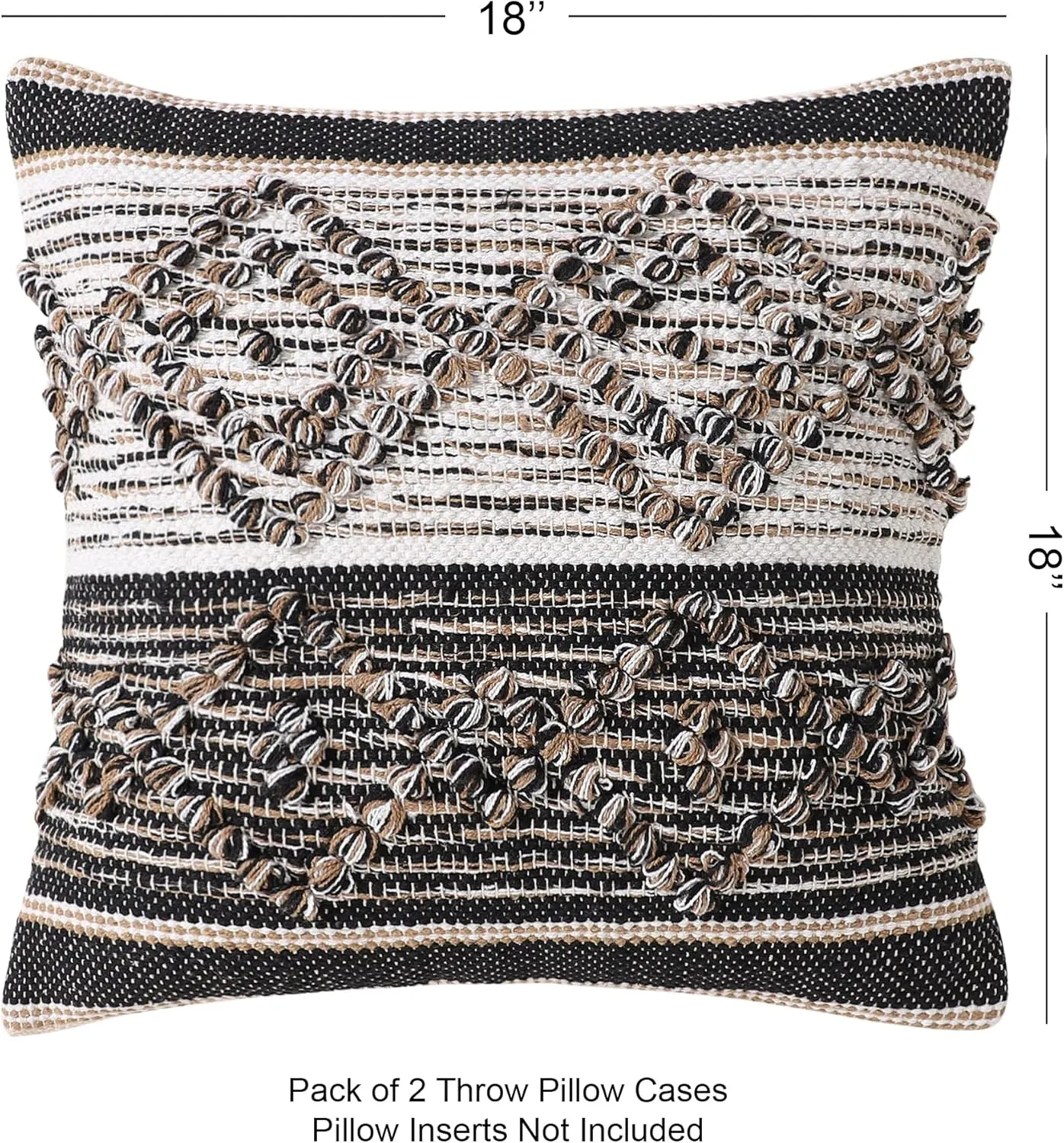 REDEARTH · Handmade Boho Throw Pillow Covers - Bohemian Chic Farmhouse Style - Accent Woven Indoor and Outdoor Pillow Cushion Cases for Couch - Bed - Sofa - Benches – Set of 2-18"x18", Black Jasper