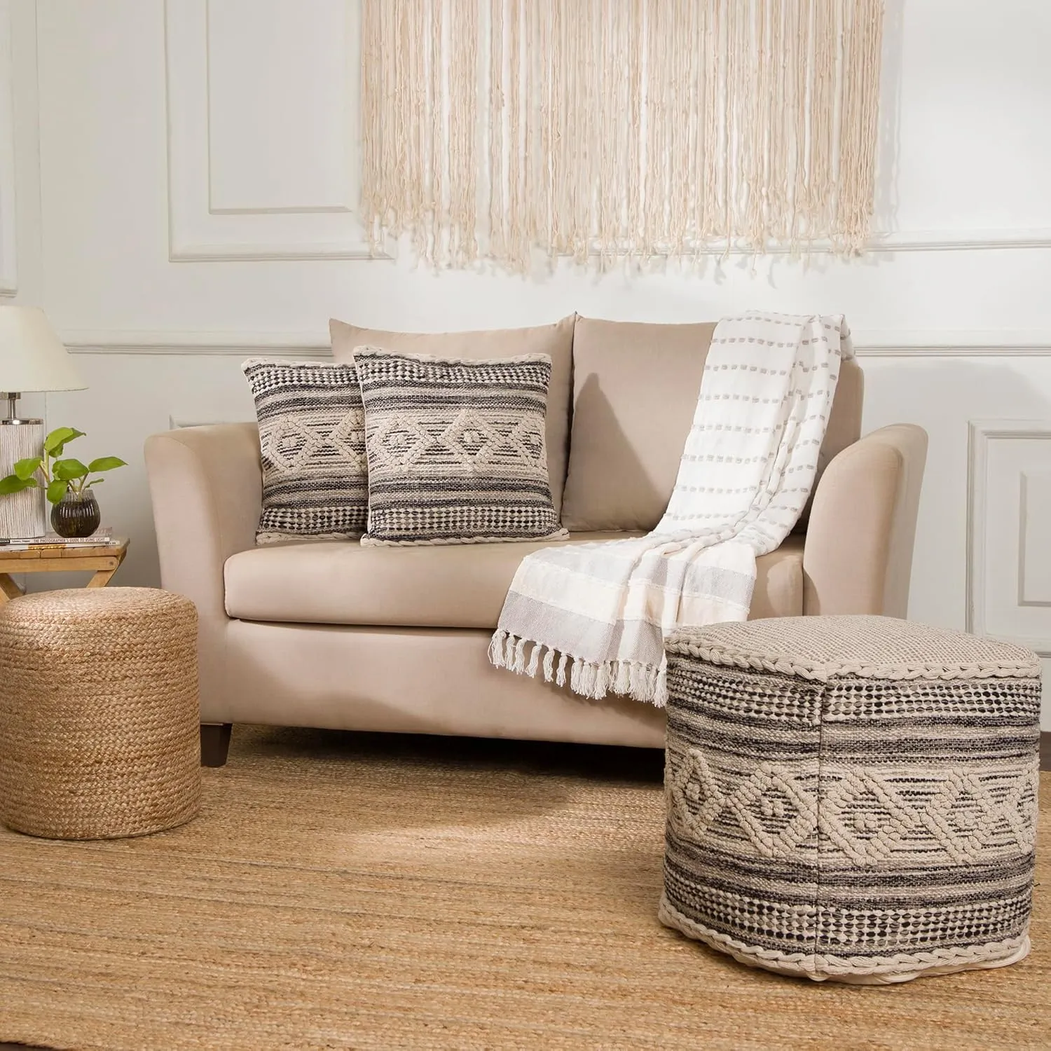 REDEARTH · Textured Throw Pillow Cushion Covers-Woven Tufted Decorative Farmhouse Cases Set for Couch, Sofa, Bed, Chair, Dining, Patio, Outdoor; 100% Cotton (18"x18", Diamond Virgule) Pack of 2