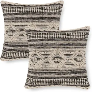 REDEARTH · Textured Throw Pillow Cushion Covers-Woven Tufted Decorative Farmhouse Cases Set for Couch, Sofa, Bed, Chair, Dining, Patio, Outdoor; 100% Cotton (18"x18", Diamond Virgule) Pack of 2