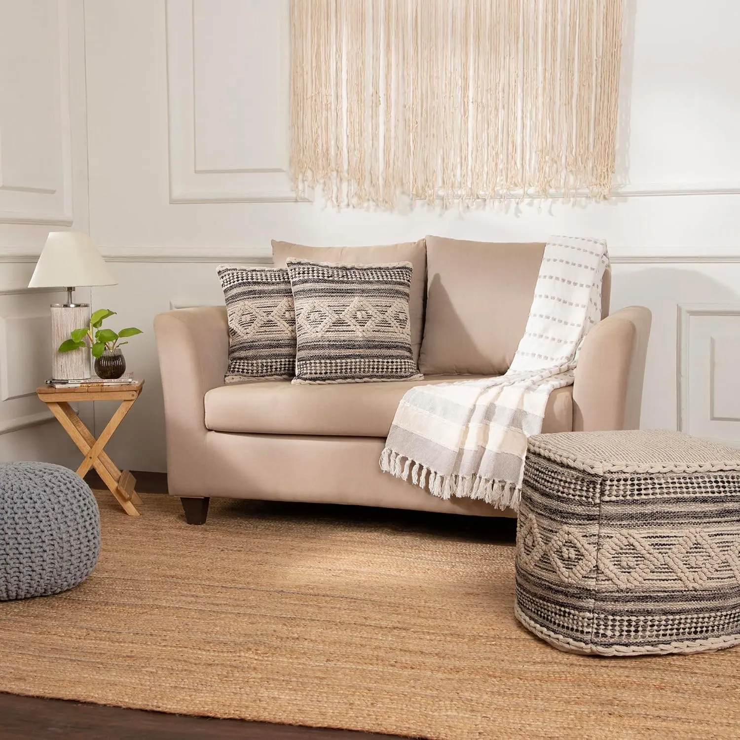 REDEARTH · Textured Throw Pillow Cushion Covers-Woven Tufted Decorative Farmhouse Cases Set for Couch, Sofa, Bed, Chair, Dining, Patio, Outdoor; 100% Cotton (18"x18", Diamond Virgule) Pack of 2