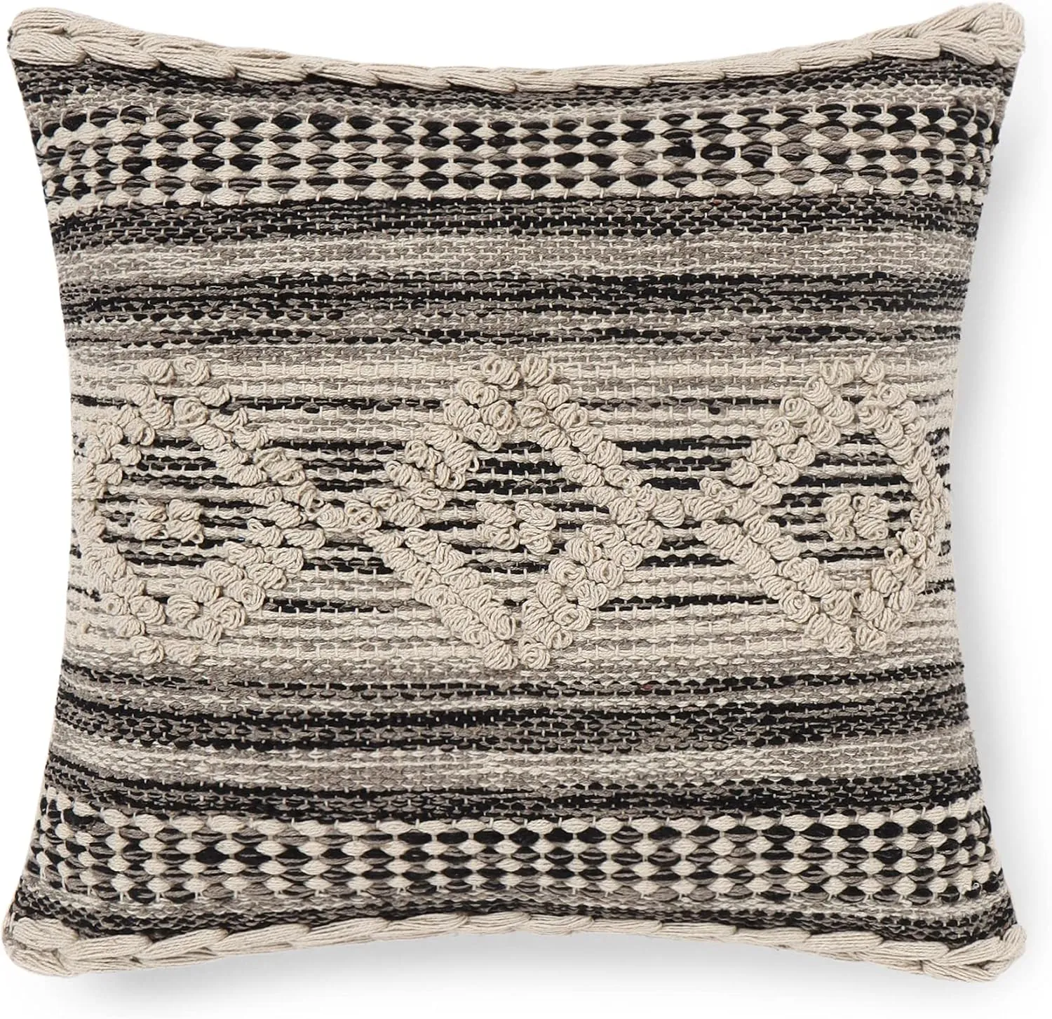 REDEARTH · Textured Throw Pillow Cushion Covers-Woven Tufted Decorative Farmhouse Cases Set for Couch, Sofa, Bed, Chair, Dining, Patio, Outdoor; 100% Cotton (18"x18", Diamond Virgule) Pack of 2