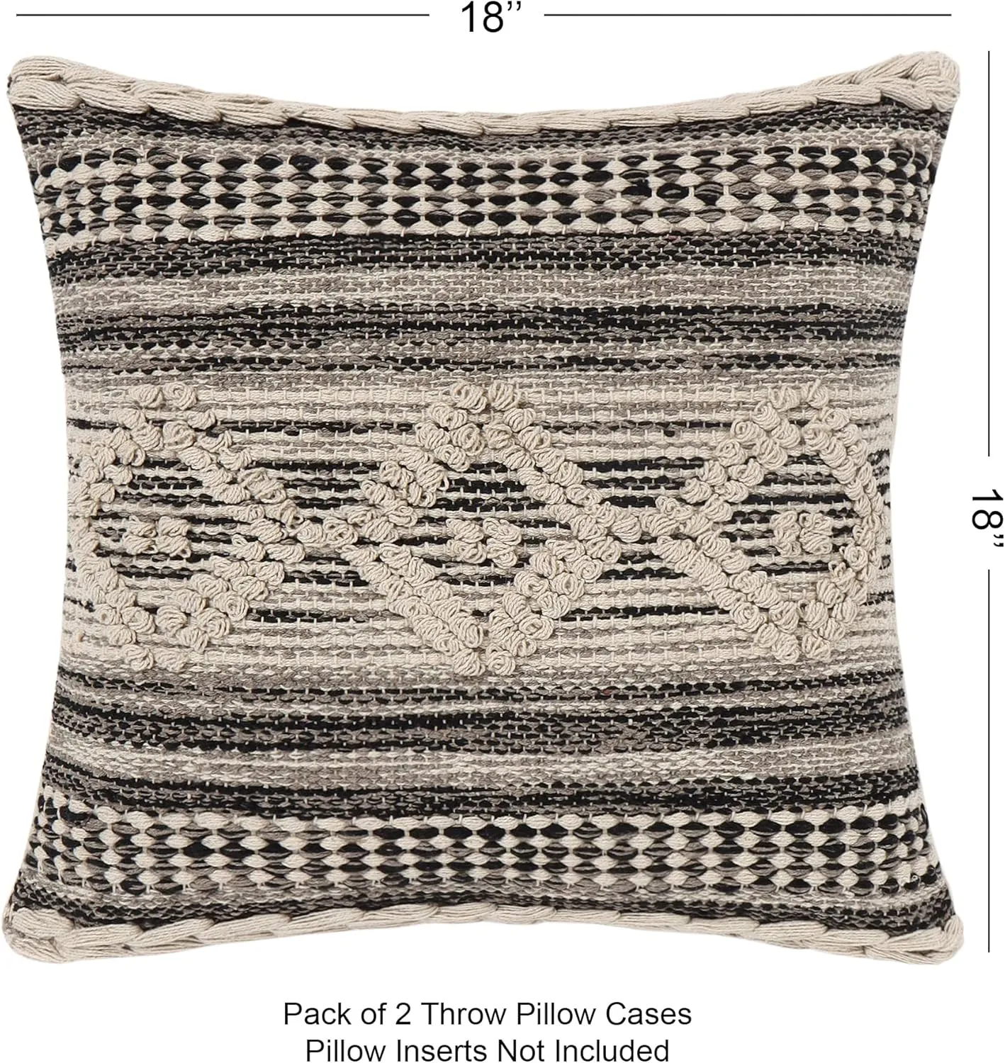 REDEARTH · Textured Throw Pillow Cushion Covers-Woven Tufted Decorative Farmhouse Cases Set for Couch, Sofa, Bed, Chair, Dining, Patio, Outdoor; 100% Cotton (18"x18", Diamond Virgule) Pack of 2