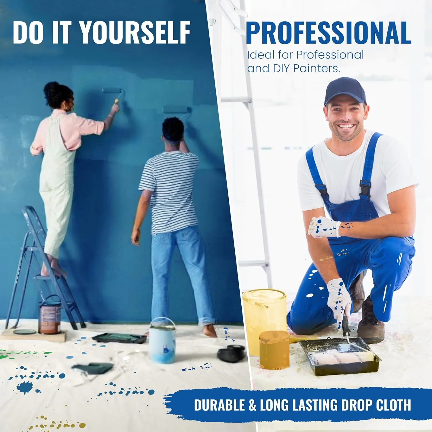 REDIBLUE Canvas Drop Cloth for Painting - Washable, Durable, Highly Absorbent Seamless Cotton Fabric, Multipurpose Protection for Floor, Carpet, Furniture, Indoor, Outdoor Use, 8oz, 4x6ft (Pack of 4)