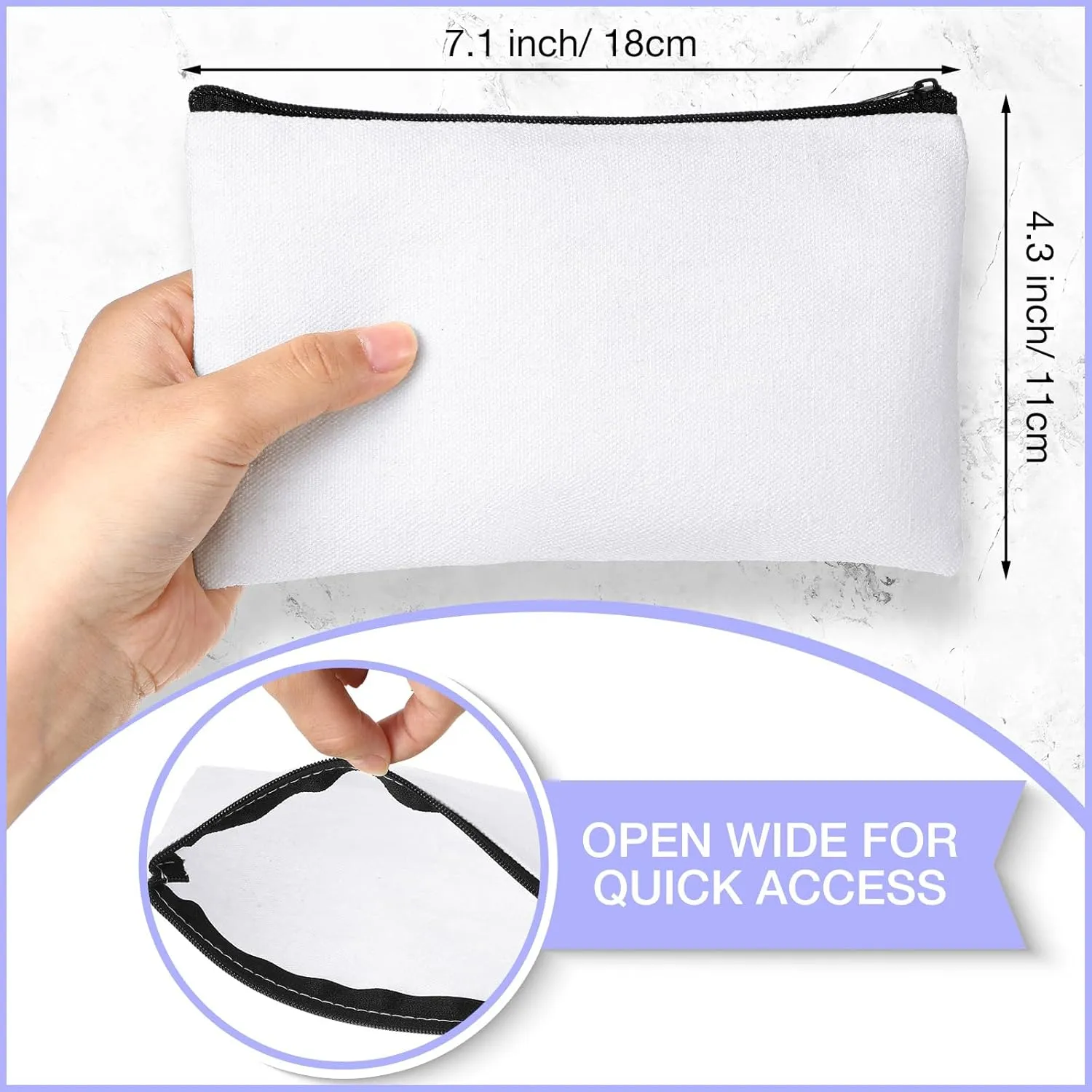 Reginary 80 Pack Canvas Zipper Makeup Bags Bulk Pencil Pouches Blank DIY Craft Canvas Cosmetic Bag Pouch with Zipper for Makeup Cosmetic Toiletry Stationary Storage(White and Black Zippers)