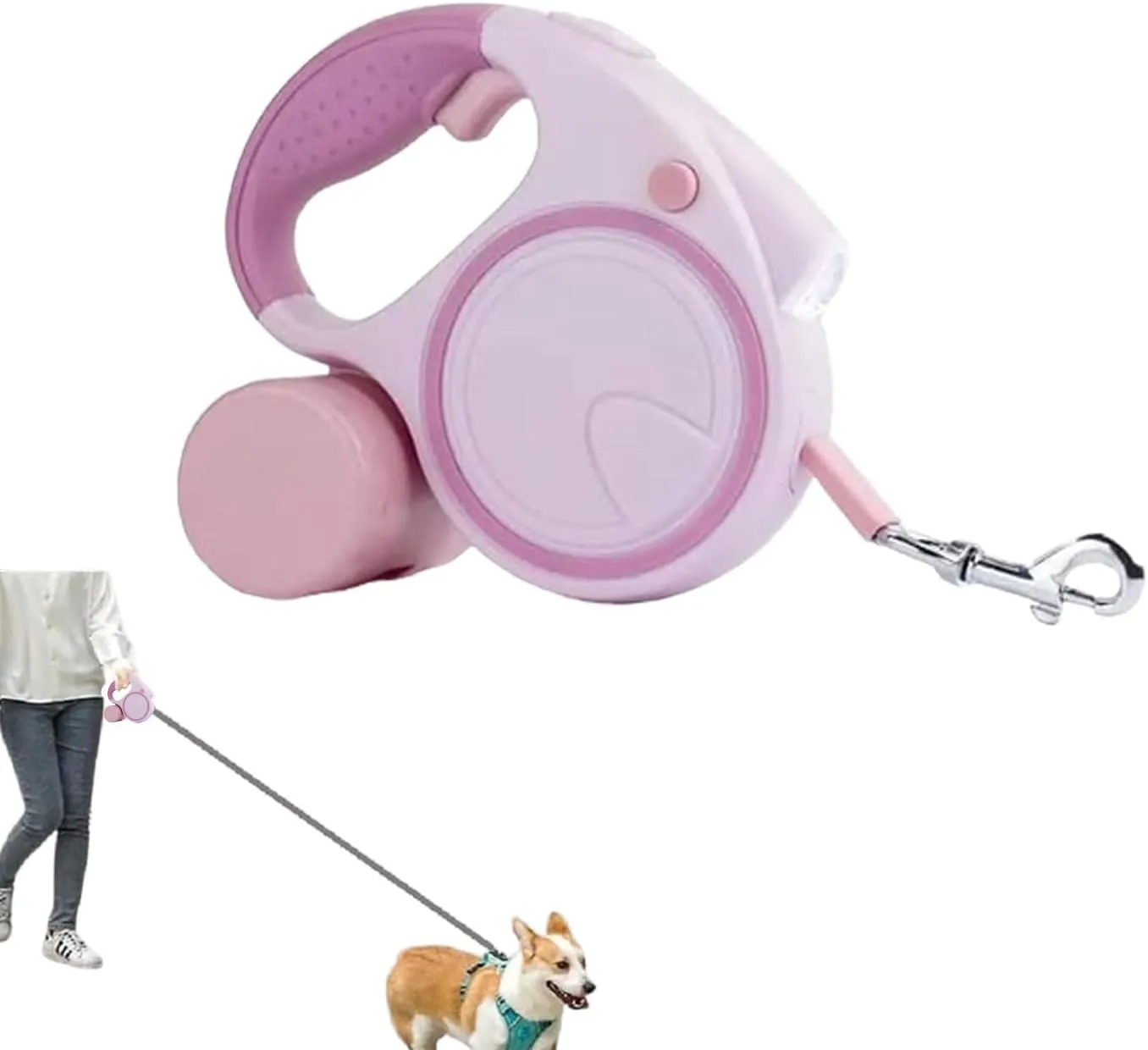 Retractable Dog Fancy Leash with Flashlight and Dispenser, 16 ft Dog Retractable Leash is Perfect for Safe and Comfortable Walking with Your Pet - Suitable for Dogs - Pink