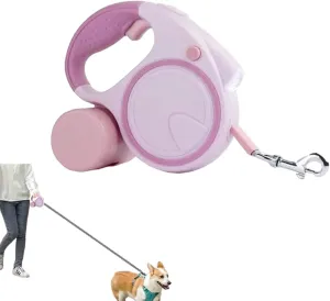 Retractable Dog Fancy Leash with Flashlight and Dispenser, 16 ft Dog Retractable Leash is Perfect for Safe and Comfortable Walking with Your Pet - Suitable for Dogs - Pink