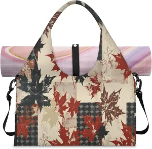 Retro Maple Leaf Women's Yoga Gym Bag - Adjustable shoulder strap with shoe compartment, large gym bag with multiple pockets for yoga mat, gym equipment and travel accessories