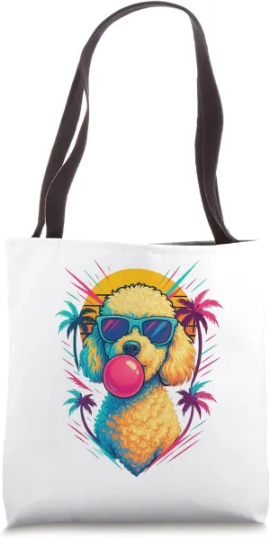 Retro Poodle With Sunglasses Bubblegum Dog Beach Art Tote Bag