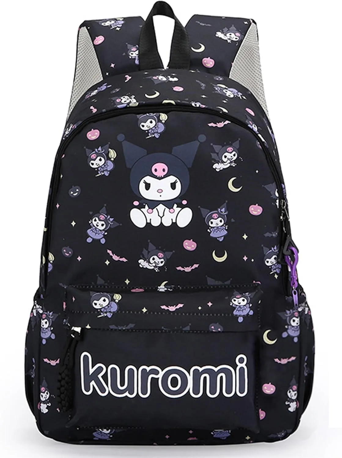 Roffatide Anime All Over Print Casual Backpack Laptop Backpack Travel Hiking Rucksack Zipper Backpack Black