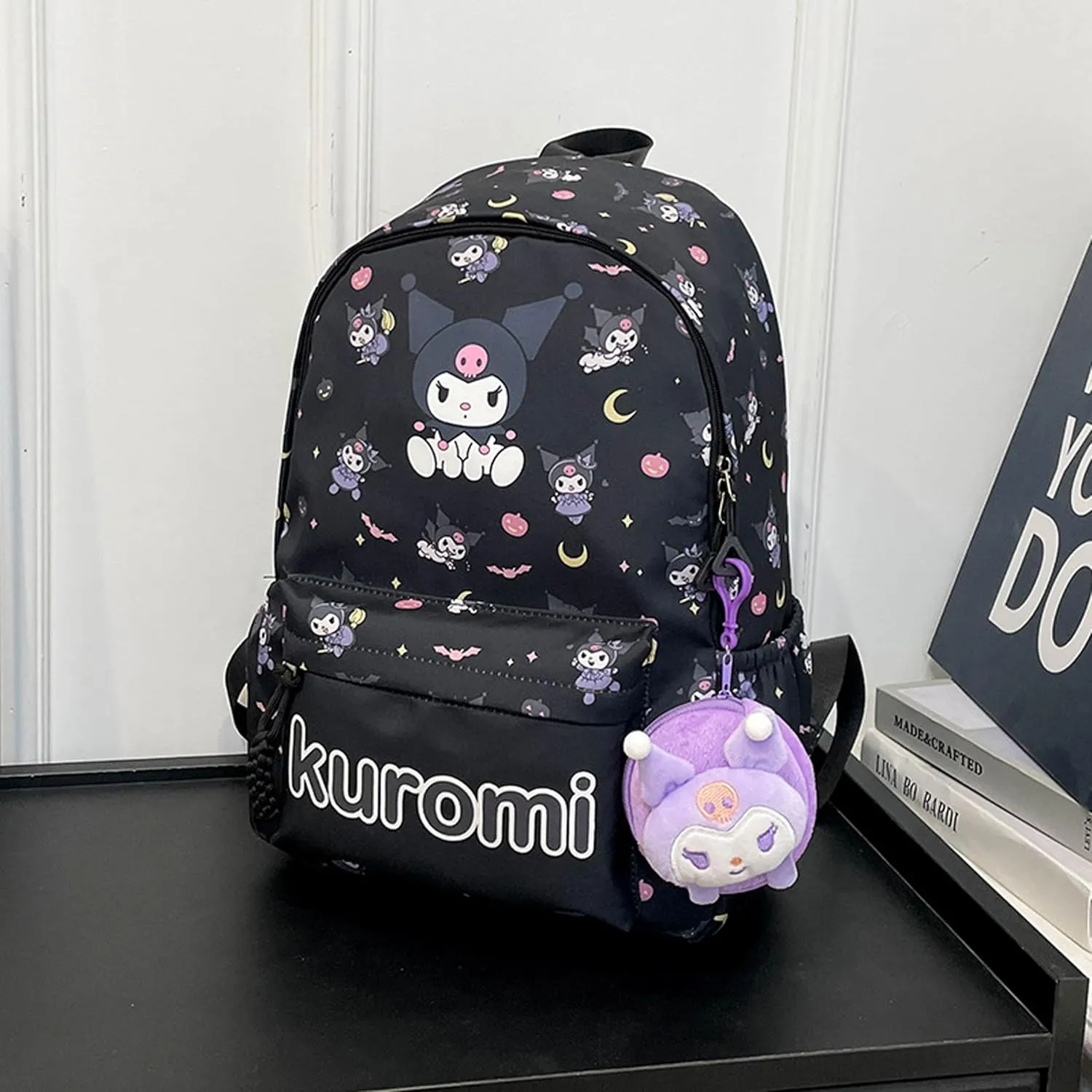 Roffatide Anime All Over Print Casual Backpack Laptop Backpack Travel Hiking Rucksack Zipper Backpack Black