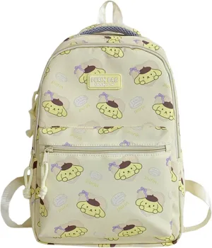 Roffatide Cartoon Pompom Purin All Over Print Casual Backpack Laptop Backpack Travel Hiking Rucksack Daypack Yellow