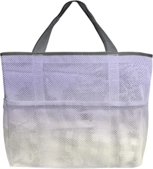 Romantic Purple Ombre Beach Tote Bag for Women, White Gradient Color Modern Abstract Art Mesh Beach Bags Waterproof, Outdoor Picnic Swim Pool Handbag - Large Beach Bag with Zipper and Pockets