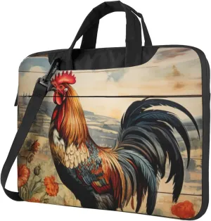 Rooster on Wood in Farmland Print Practical Laptop Case Laptop Bag - Stylish Messenger Bag & Laptop Shoulder Bag