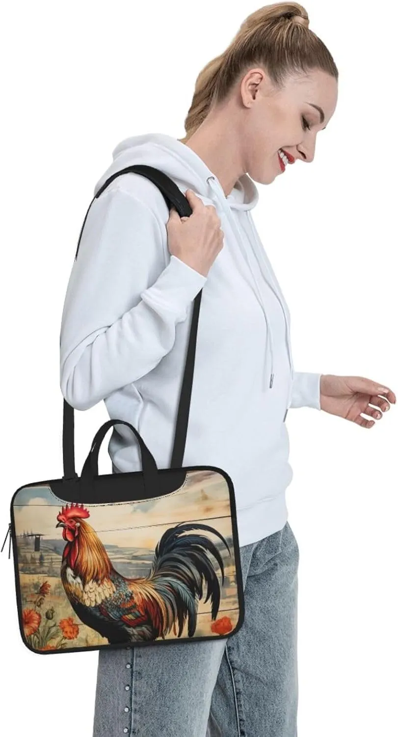 Rooster on Wood in Farmland Print Practical Laptop Case Laptop Bag - Stylish Messenger Bag & Laptop Shoulder Bag
