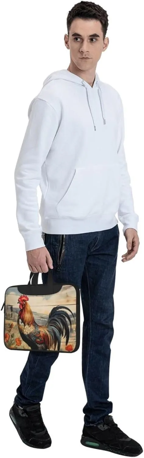 Rooster on Wood in Farmland Print Practical Laptop Case Laptop Bag - Stylish Messenger Bag & Laptop Shoulder Bag