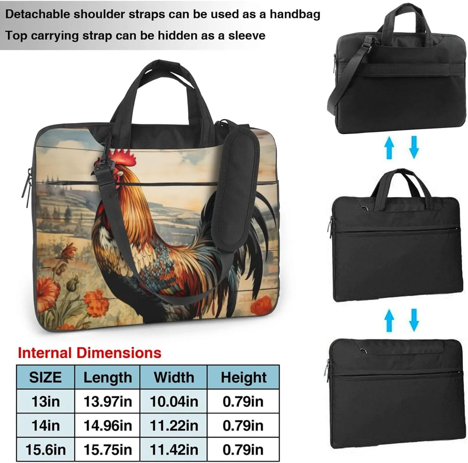 Rooster on Wood in Farmland Print Practical Laptop Case Laptop Bag - Stylish Messenger Bag & Laptop Shoulder Bag