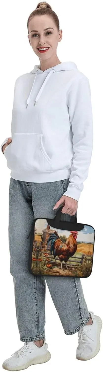 Rooster on Wood in Farmland Print Protective Laptop Bag Versatile Bags Computer Case Soft Women Men Unique