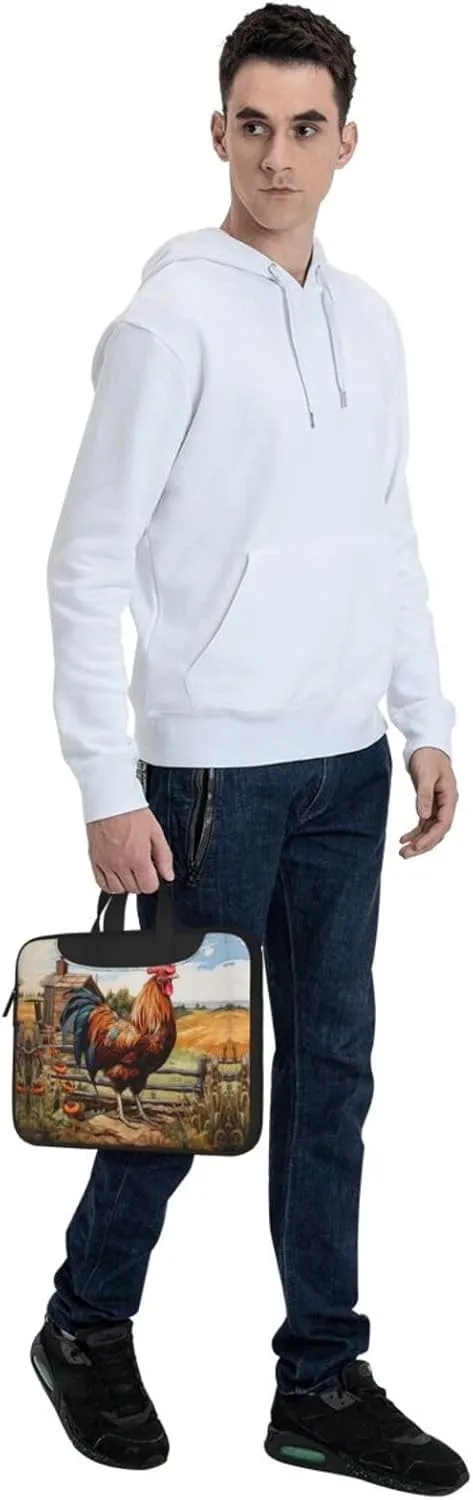 Rooster on Wood in Farmland Print Protective Laptop Bag Versatile Bags Computer Case Soft Women Men Unique