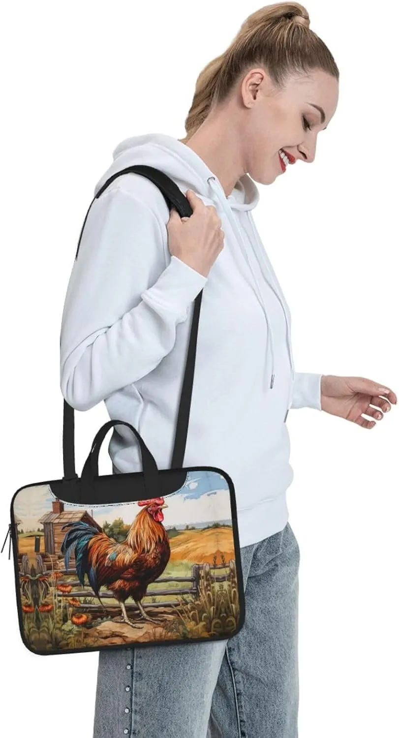 Rooster on Wood in Farmland Print Protective Laptop Bag Versatile Bags Computer Case Soft Women Men Unique