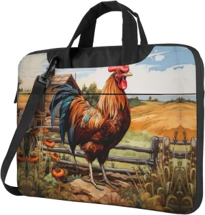 Rooster on Wood in Farmland Print Protective Laptop Bag Versatile Bags Computer Case Soft Women Men Unique