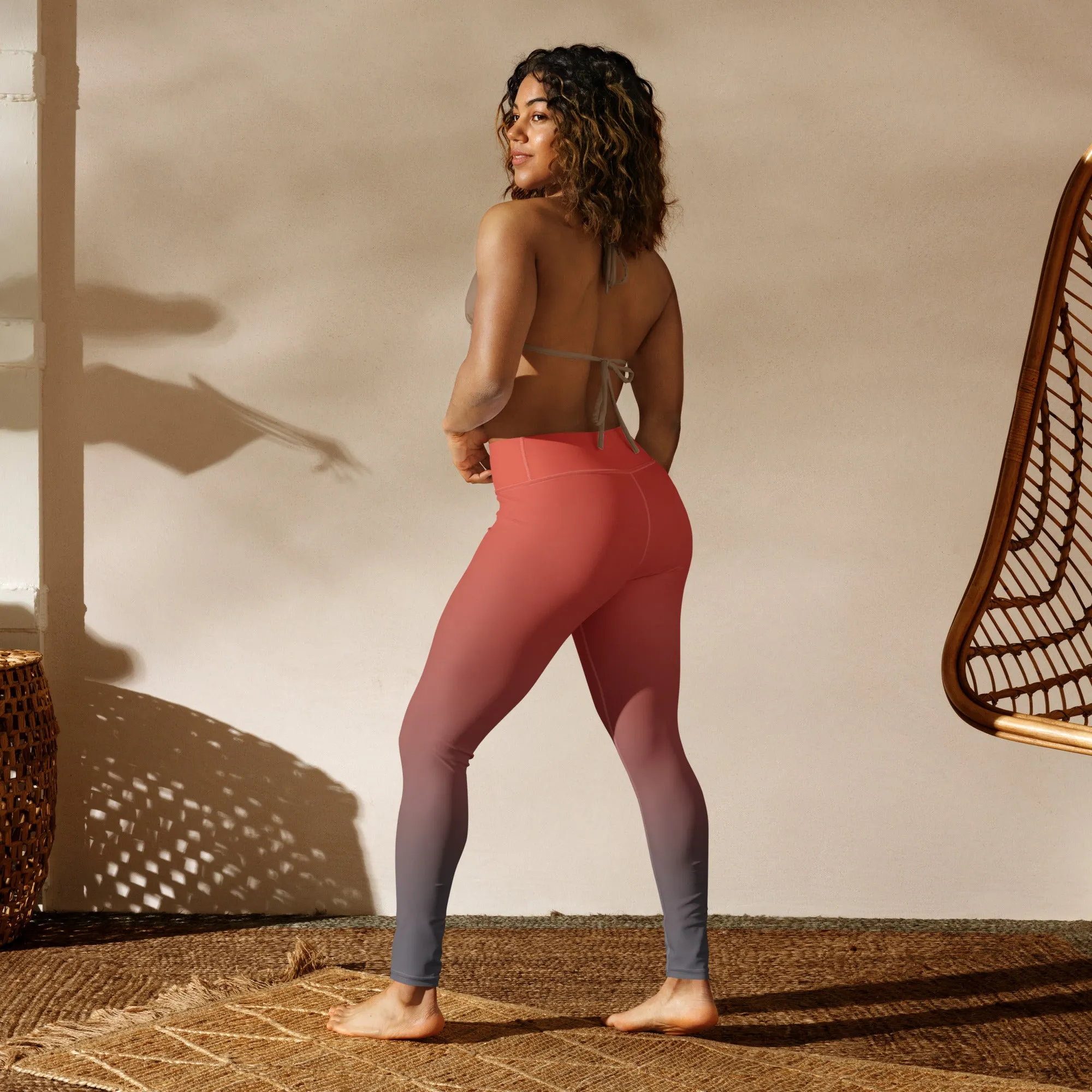 Rose and Grey Ombre High-waist Yoga Leggings
