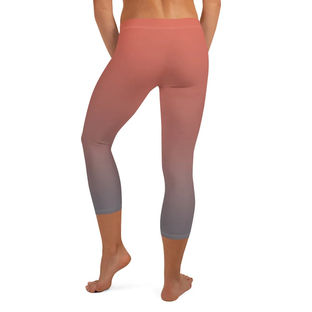Rose and Grey Ombre Mid-waist Capri Leggings