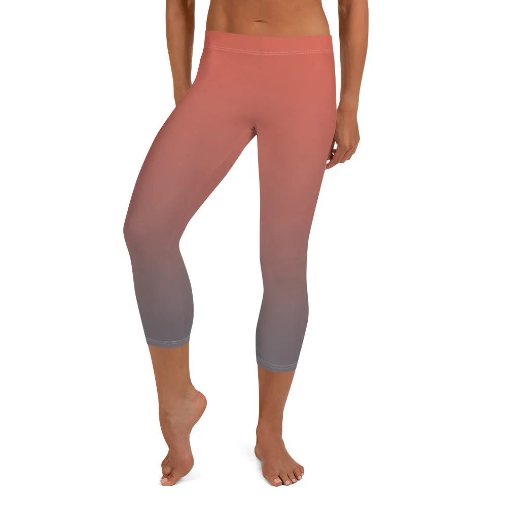 Rose and Grey Ombre Mid-waist Capri Leggings