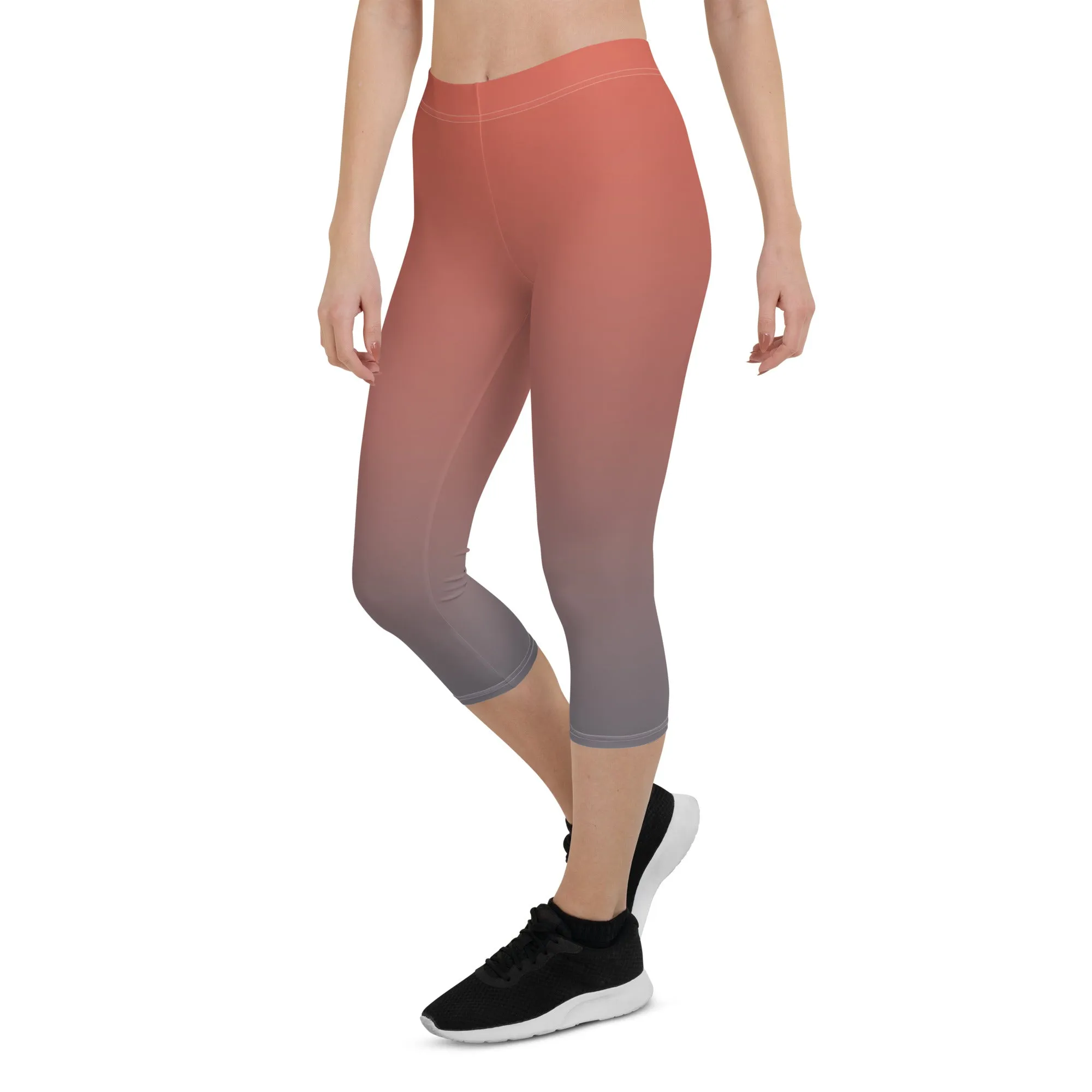 Rose and Grey Ombre Mid-waist Capri Leggings