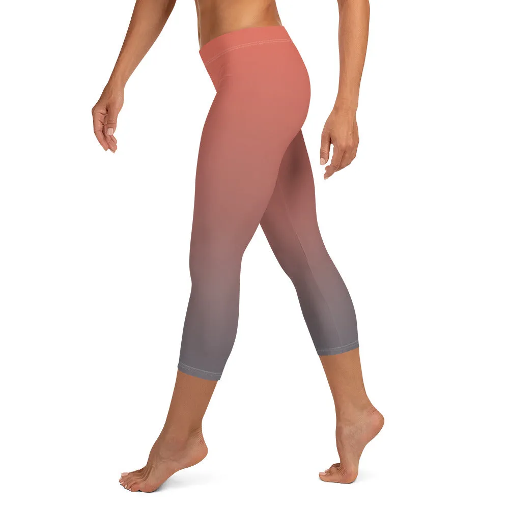 Rose and Grey Ombre Mid-waist Capri Leggings